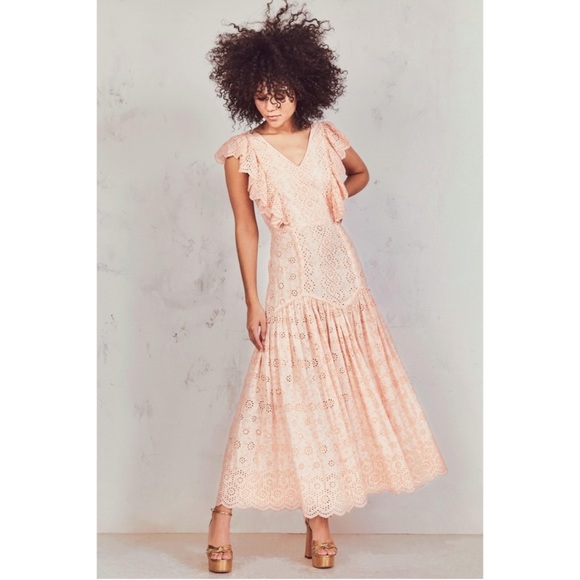 NWT LoveShackFancy Cressida Peach Eyelet Maxi Dress - Picture 2 of 6